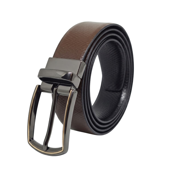Mens Genuine Leather Belt | 2 in 1 Reversible (Brown & Black) (1 Pc.) - REXVA