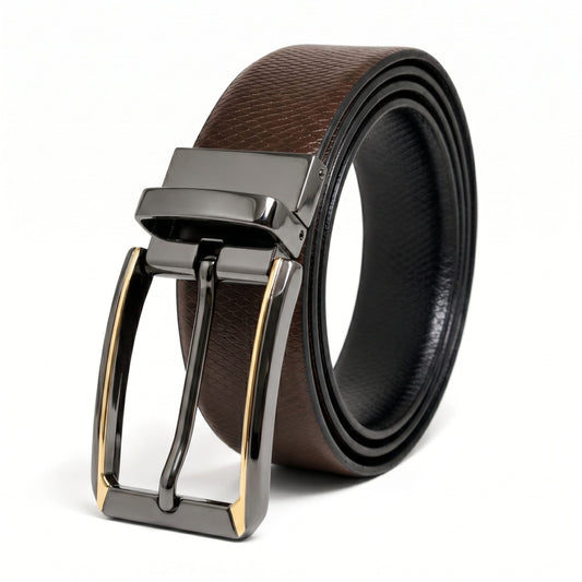 THE MEN THING Leather Belts Mens Genuine Leather Belt | 2 in 1 Reversible (Brown & Black) (1 Pc.) - REXVA