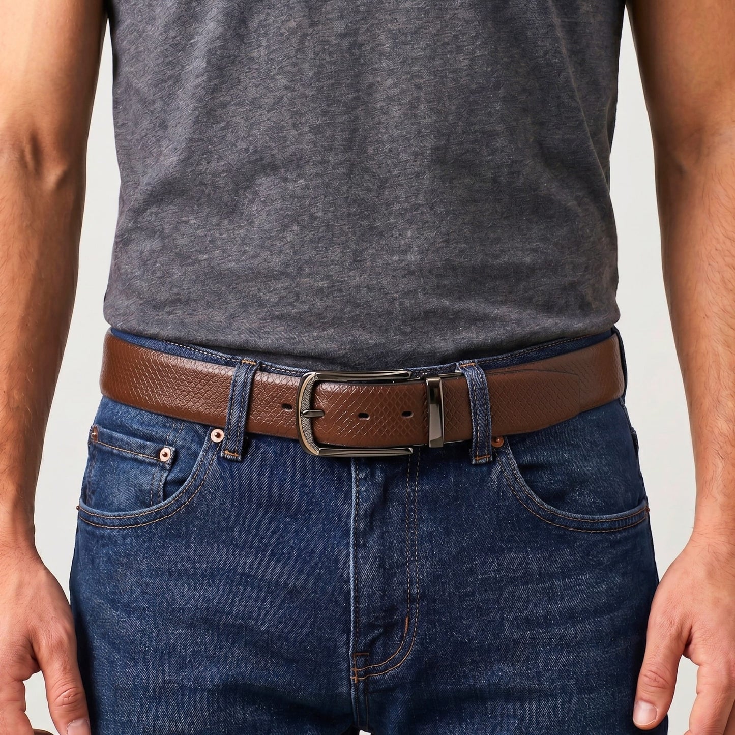 THE MEN THING Leather Belts Mens Genuine Leather Belt | 2 in 1 Reversible (Brown & Black) (1 Pc.) - REXVA