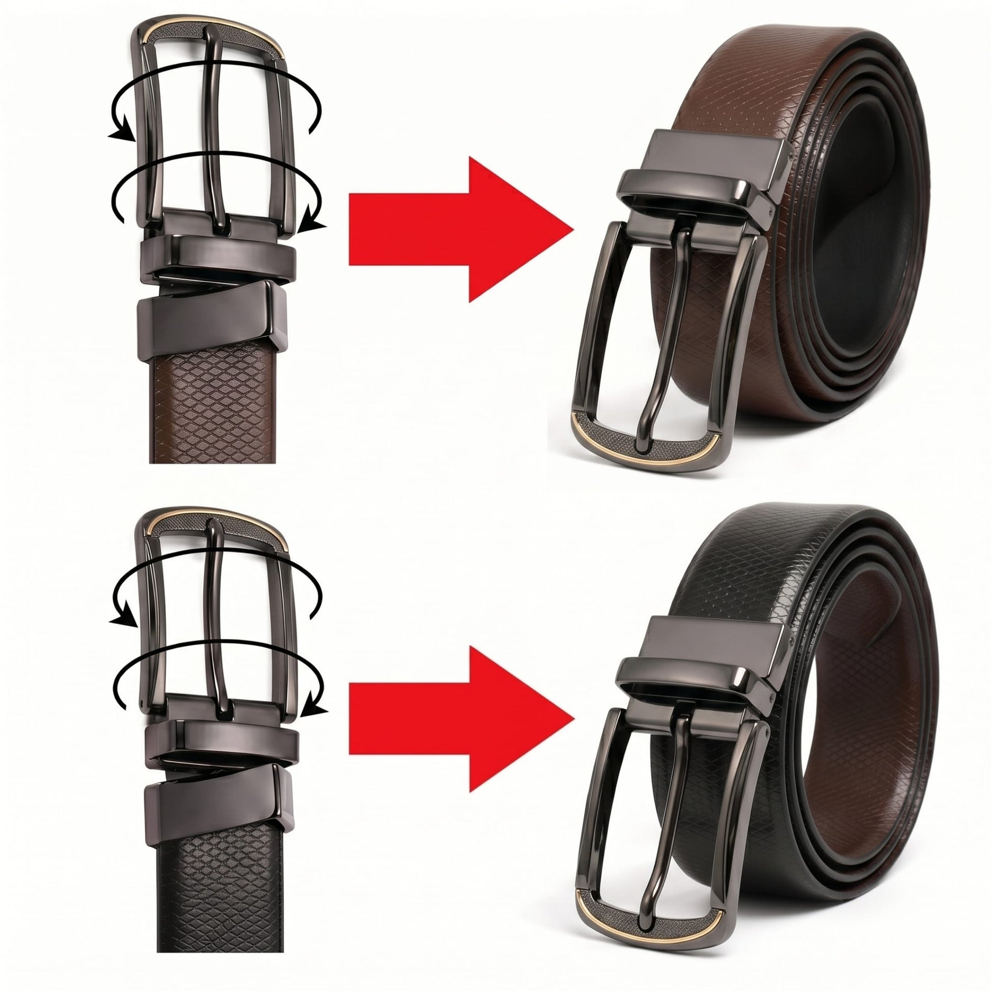 THE MEN THING Leather Belts Mens Genuine Leather Belt | 2 in 1 Reversible (Brown & Black) (1 Pc.) - REXVA