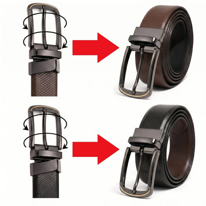 THE MEN THING Leather Belts Mens Genuine Leather Belt | 2 in 1 Reversible (Brown & Black) (1 Pc.) - REXVA
