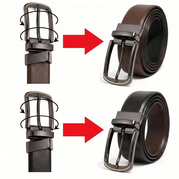 Mens Genuine Leather Belt | 2 in 1 Reversible (Brown & Black) (1 Pc.) - REXVA