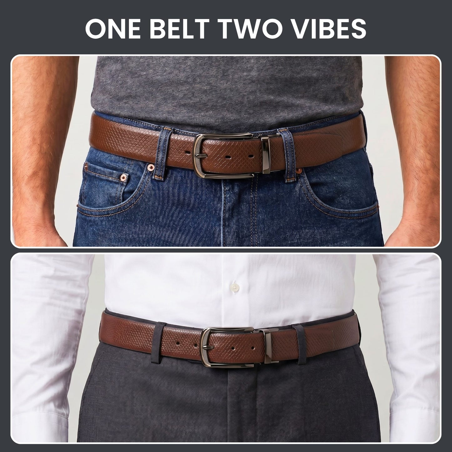 THE MEN THING Leather Belts Mens Genuine Leather Belt | 2 in 1 Reversible (Brown & Black) (1 Pc.) - REXVA