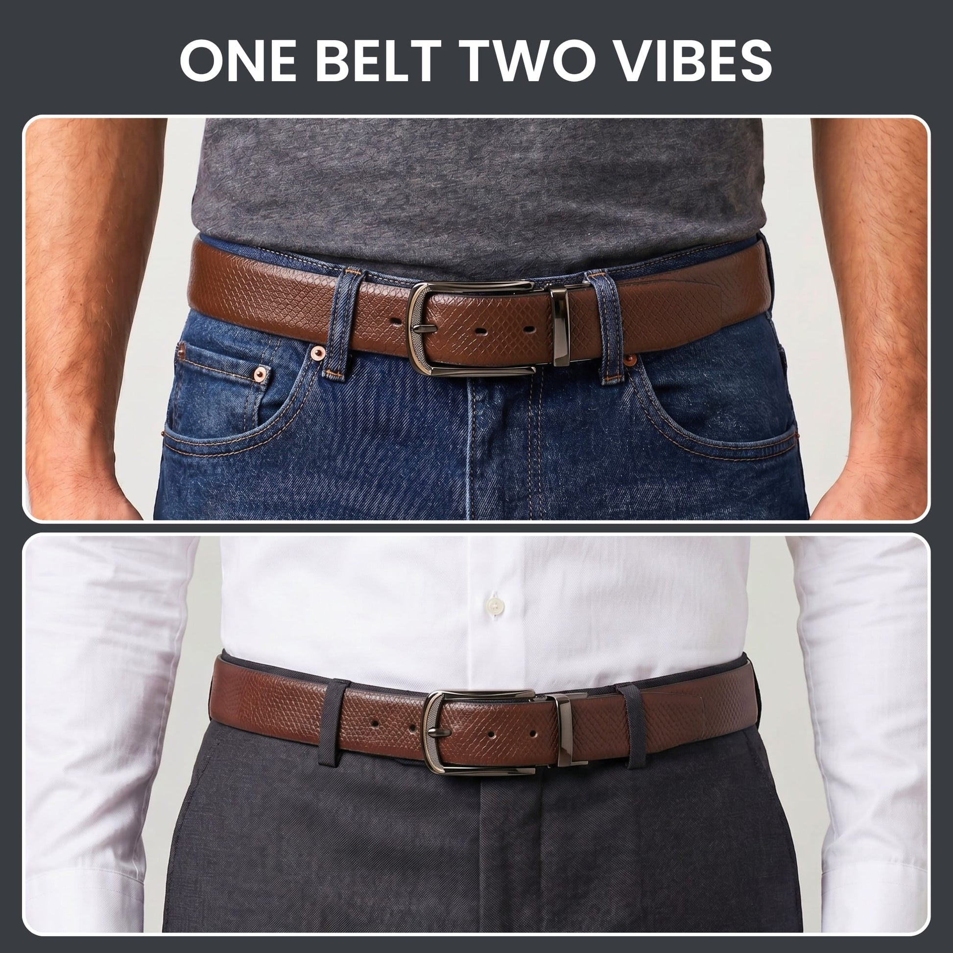 THE MEN THING Leather Belts Mens Genuine Leather Belt | 2 in 1 Reversible (Brown & Black) (1 Pc.) - REXVA