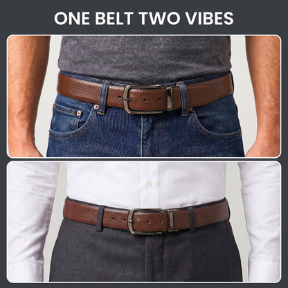 THE MEN THING Leather Belts Mens Genuine Leather Belt | 2 in 1 Reversible (Brown & Black) (1 Pc.) - REXVA