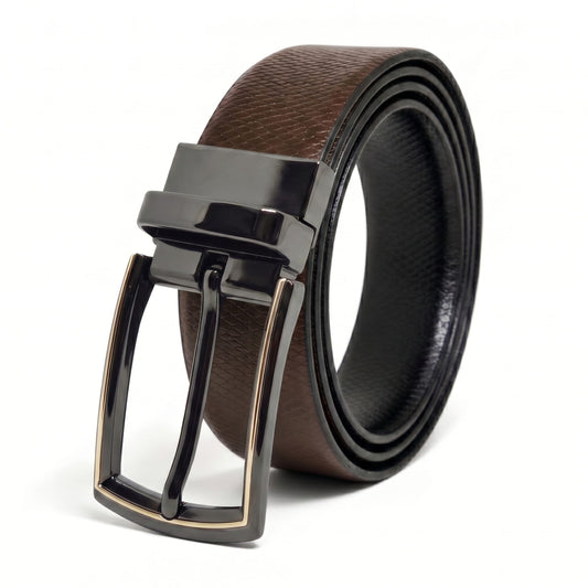 THE MEN THING Leather Belts Mens Genuine Leather Belt | 2 in 1 Reversible (Brown & Black) (1 Pc.) - REXVA