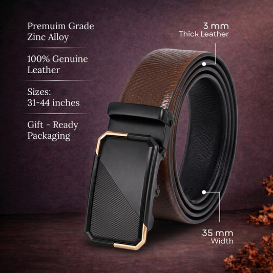 THE MEN THING Leather Belts Mens Genuine Leather Belt | 2 in 1 Reversible (Brown & Black) (1 Pc.) - REXVA