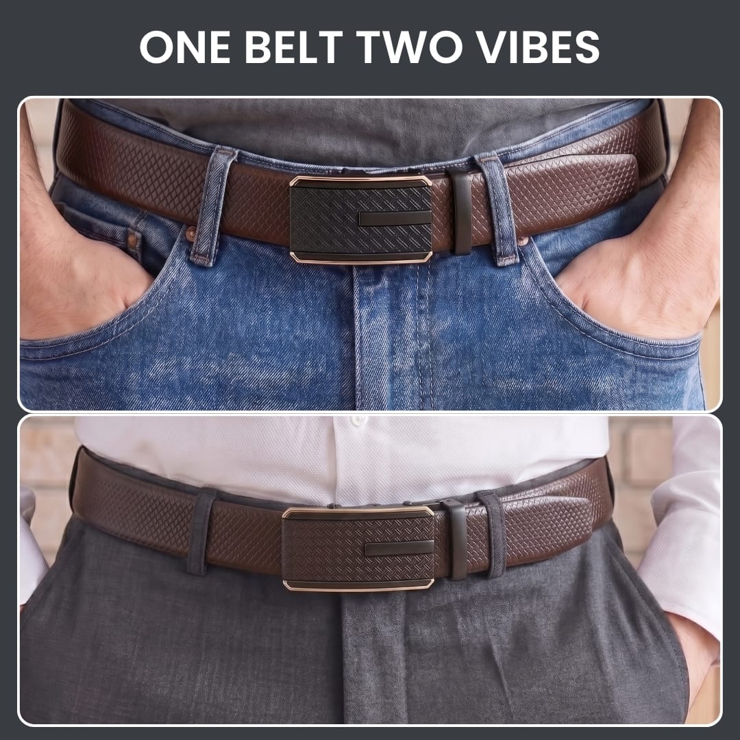 THE MEN THING Leather Belts Mens Genuine Leather Belt | 2 in 1 Reversible (Brown & Black) (1 Pc.) - REXVA