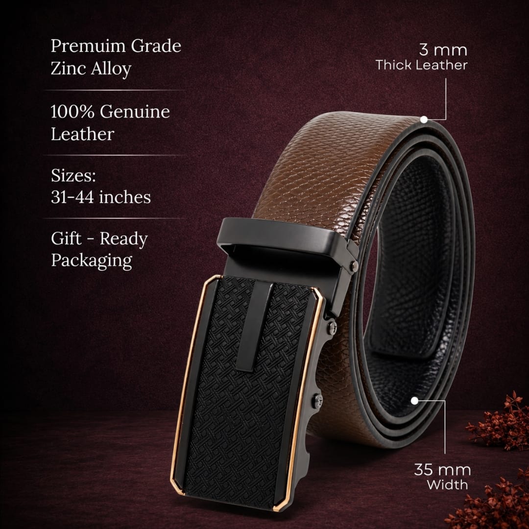 THE MEN THING Leather Belts Mens Genuine Leather Belt | 2 in 1 Reversible (Brown & Black) (1 Pc.) - REXVA