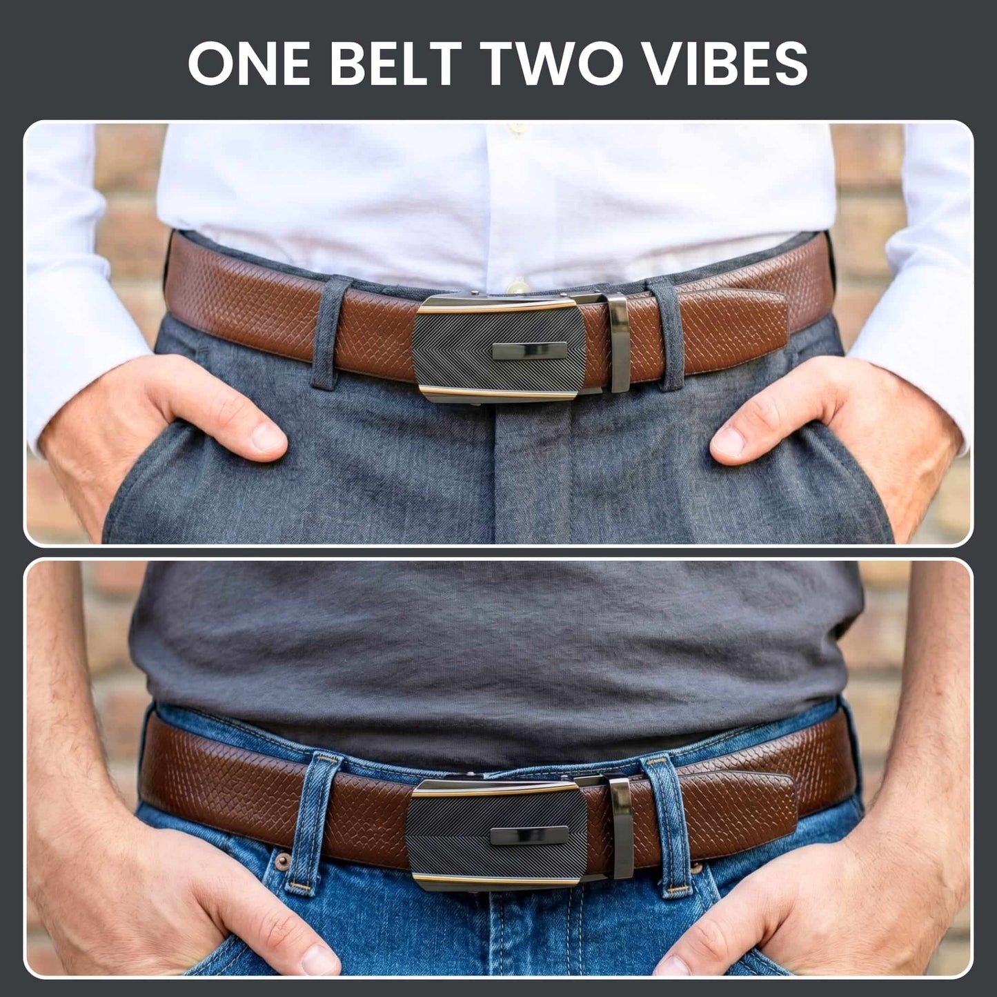 Mens 100% Genuine Leather Belt - REXVA Saffiano Texture, REGALIX Textured Auto-Lock Buckle (Brown & Black Reversible) — Leather Belts for Men | THE MEN THING