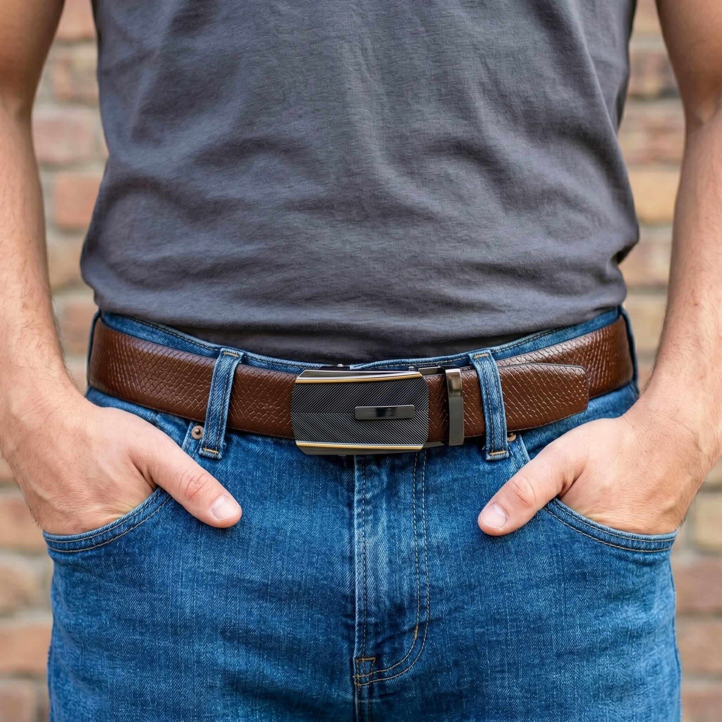 Mens 100% Genuine Leather Belt - REXVA Saffiano Texture, REGALIX Textured Auto-Lock Buckle (Brown & Black Reversible) — Leather Belts for Men | THE MEN THING