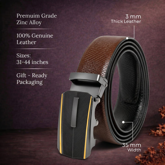 THE MEN THING Leather Belts Mens Genuine Leather Belt | 2 in 1 Reversible (Brown & Black) (1 Pc.) - REXVA