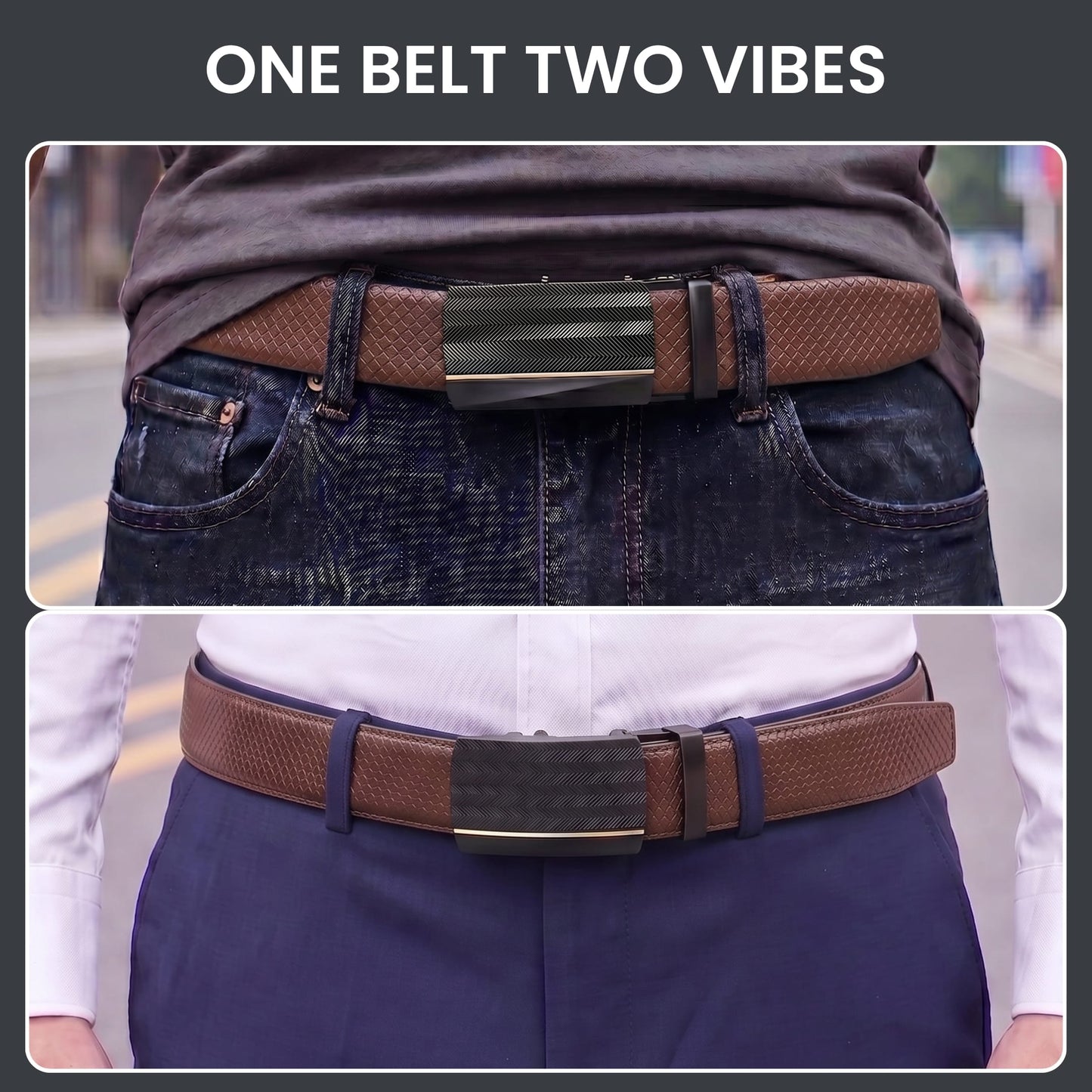 THE MEN THING Leather Belts Mens Genuine Leather Belt | 2 in 1 Reversible (Brown & Black) (1 Pc.) - REXVA