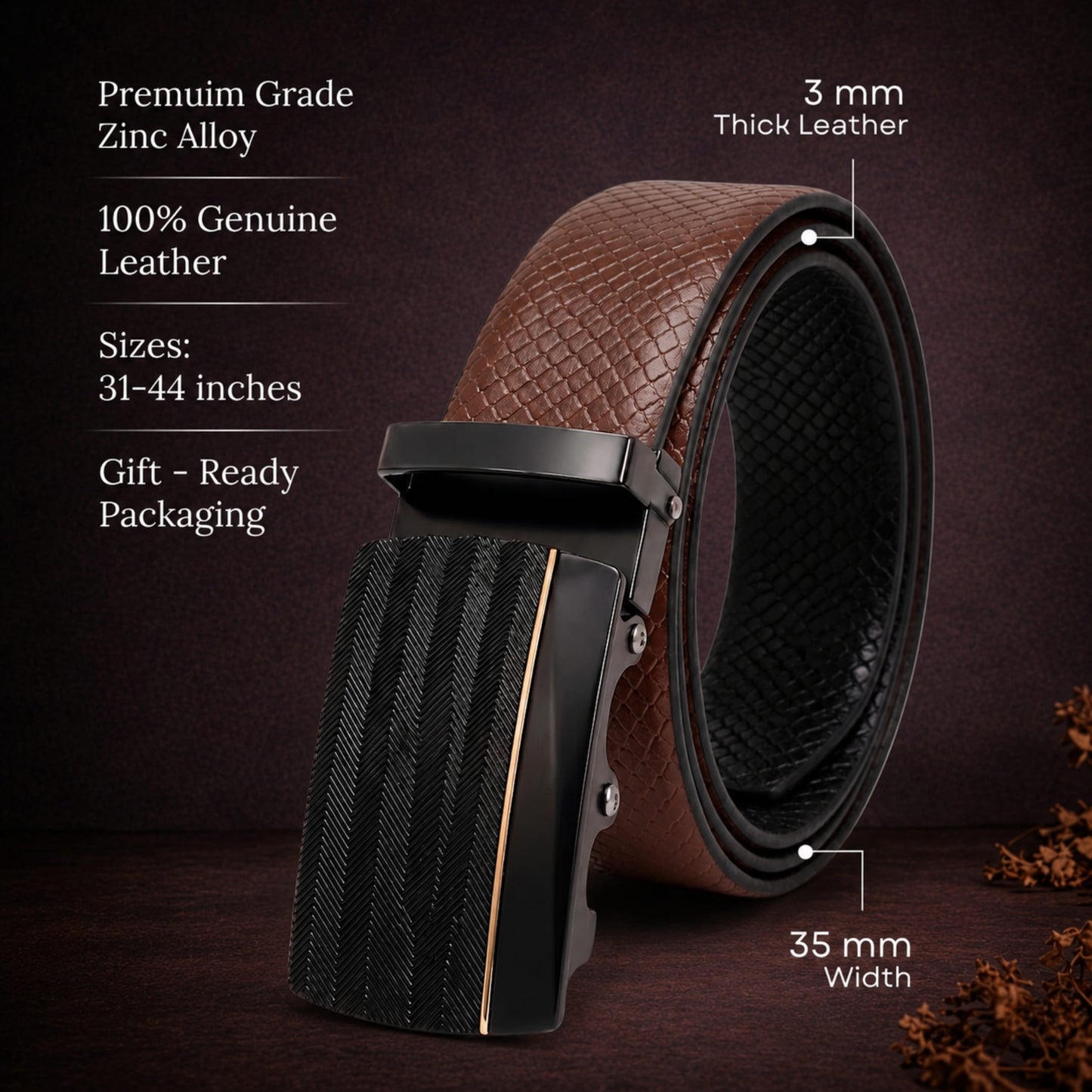 THE MEN THING Leather Belts Mens Genuine Leather Belt | 2 in 1 Reversible (Brown & Black) (1 Pc.) - REXVA