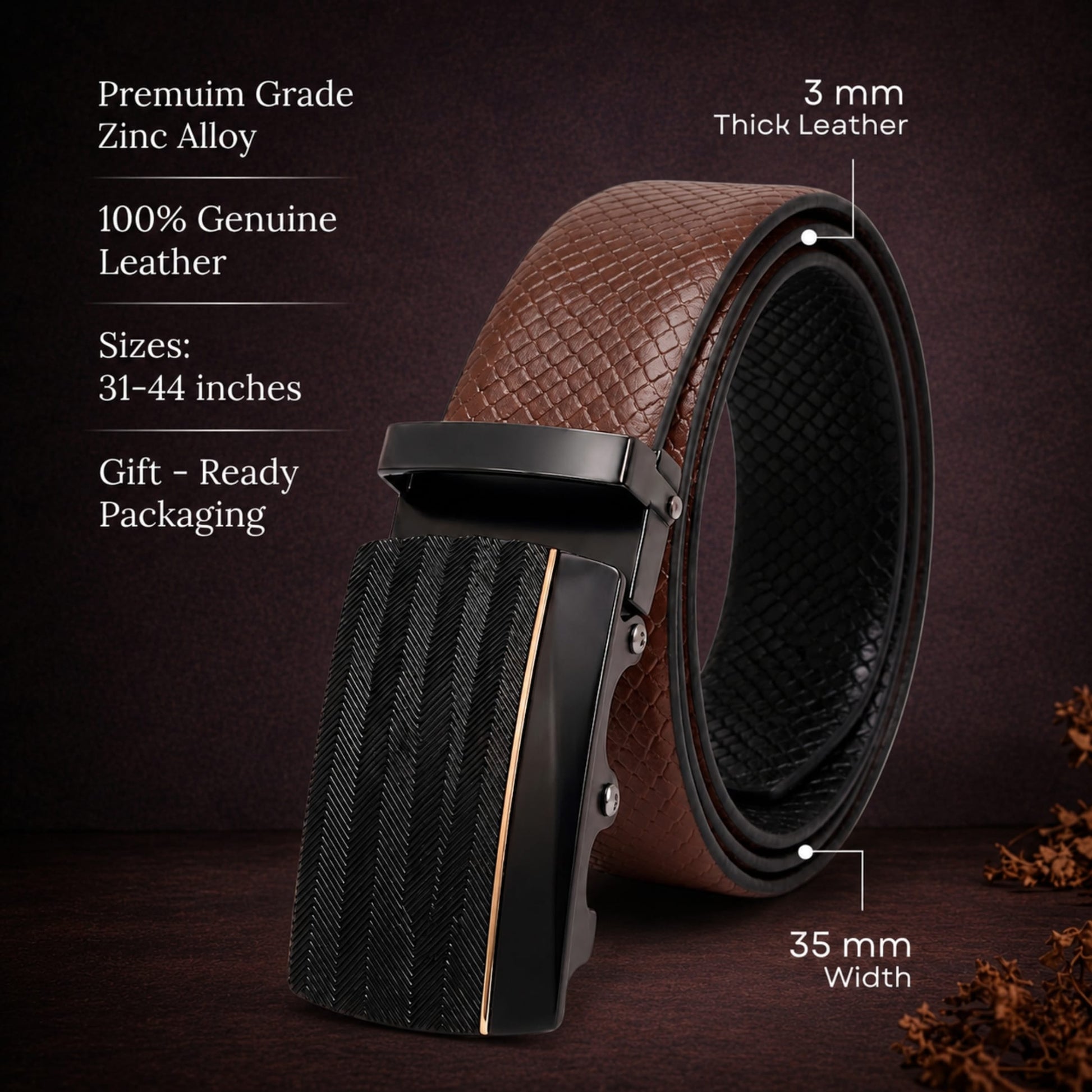 THE MEN THING Leather Belts Mens Genuine Leather Belt | 2 in 1 Reversible (Brown & Black) (1 Pc.) - REXVA