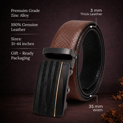 THE MEN THING Leather Belts Mens Genuine Leather Belt | 2 in 1 Reversible (Brown & Black) (1 Pc.) - REXVA
