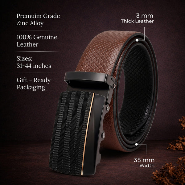 Mens Genuine Leather Belt | 2 in 1 Reversible (Brown & Black) (1 Pc.) - REXVA