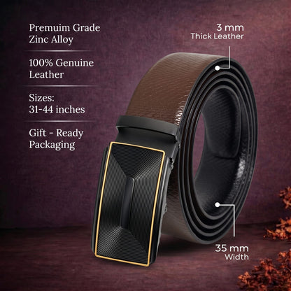THE MEN THING Leather Belts Mens Genuine Leather Belt | 2 in 1 Reversible (Brown & Black) (1 Pc.) - REXVA
