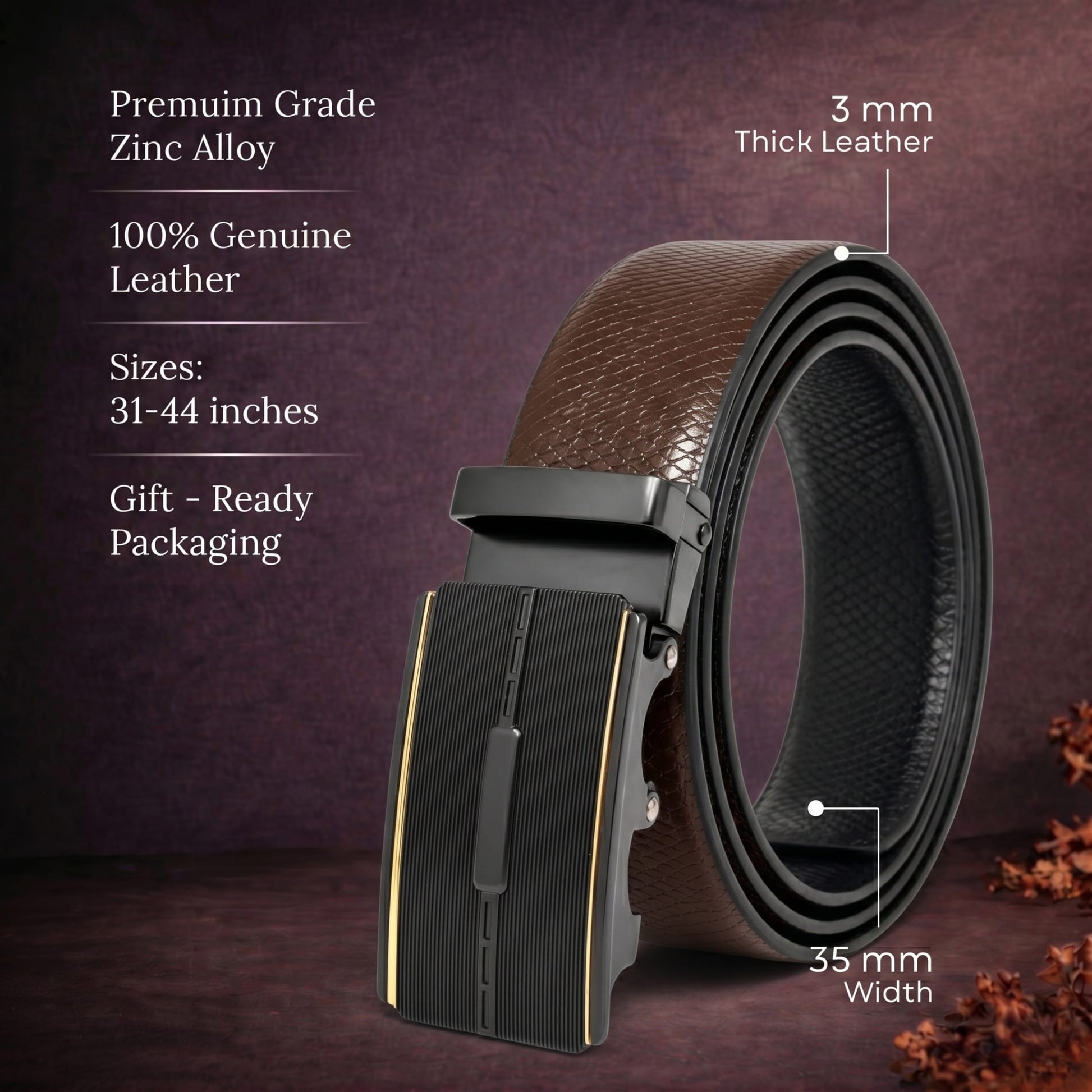 THE MEN THING Leather Belts Mens Genuine Leather Belt | 2 in 1 Reversible (Brown & Black) (1 Pc.) - REXVA