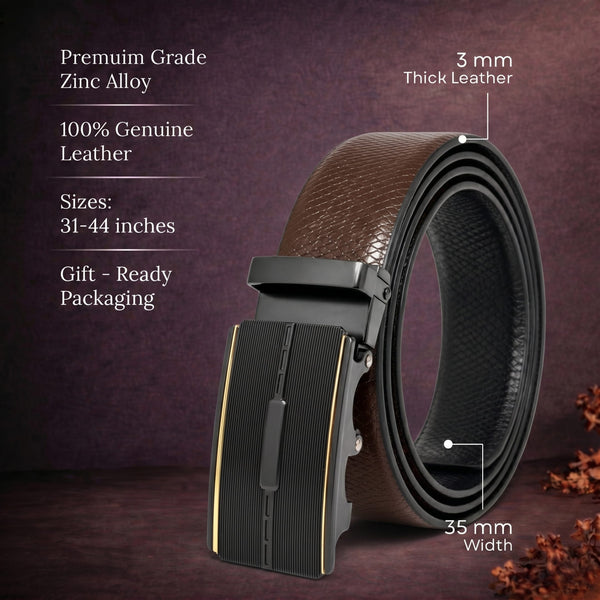 Mens Genuine Leather Belt | 2 in 1 Reversible (Brown & Black) (1 Pc.) - REXVA