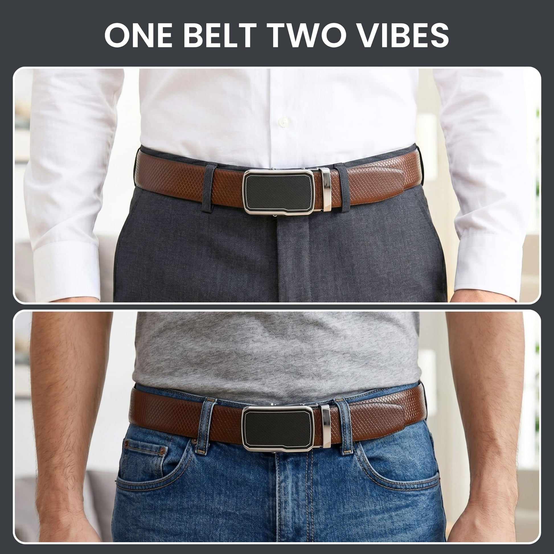 THE MEN THING Leather Belts Mens Genuine Leather Belt | 2 in 1 Reversible (Brown & Black) (1 Pc.) - REXVA