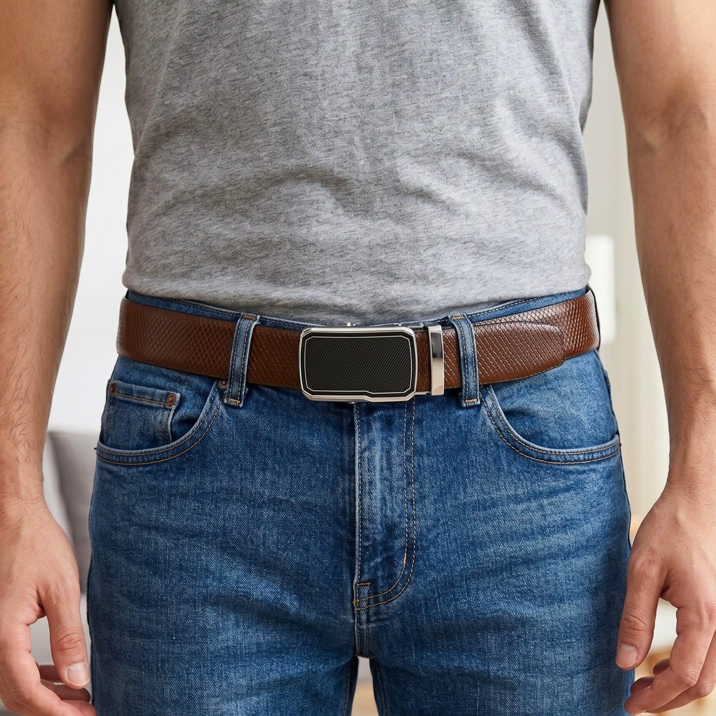 THE MEN THING Leather Belts Mens Genuine Leather Belt | 2 in 1 Reversible (Brown & Black) (1 Pc.) - REXVA