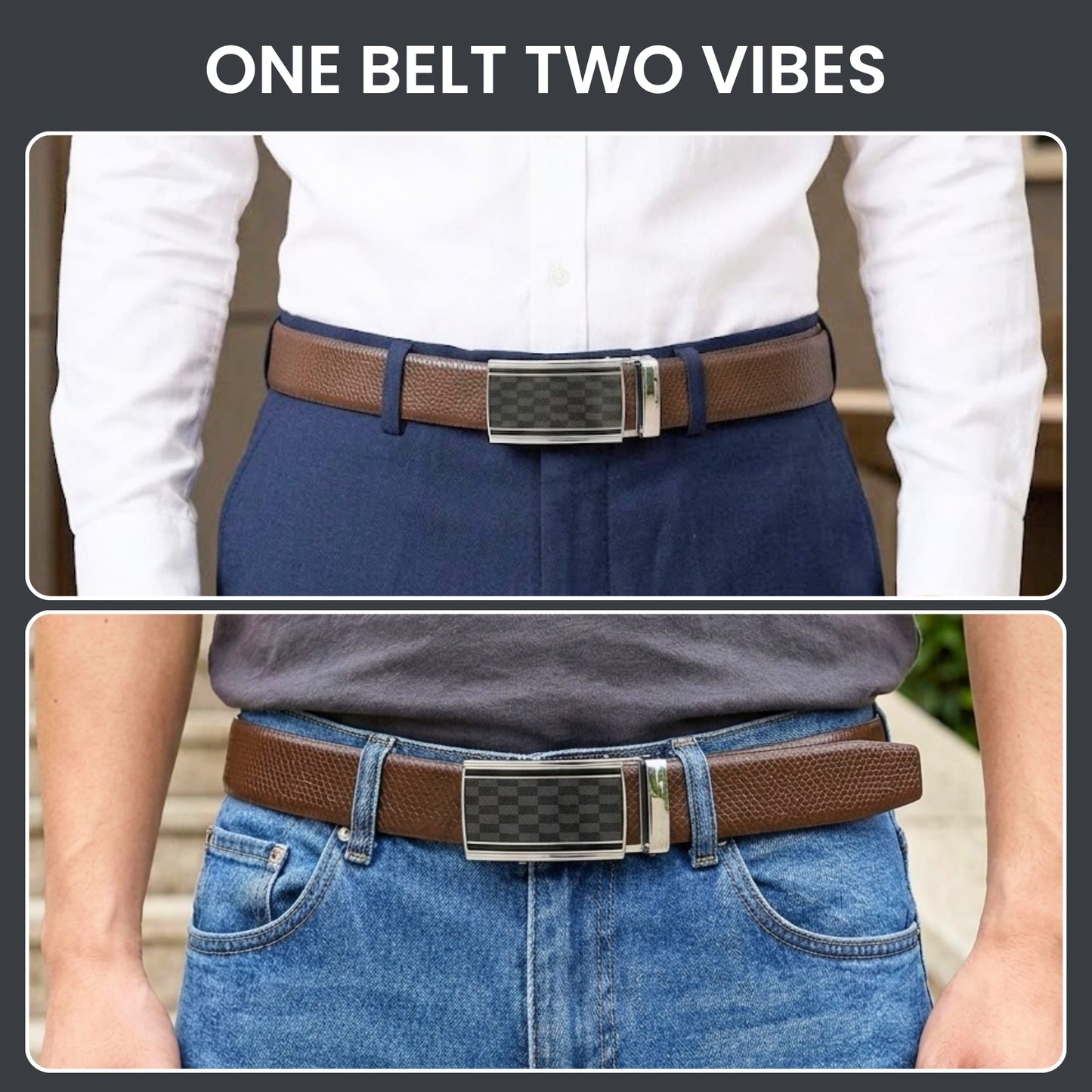THE MEN THING Leather Belts Mens Genuine Leather Belt | 2 in 1 Reversible (Brown & Black) (1 Pc.) - REXVA-ARKON
