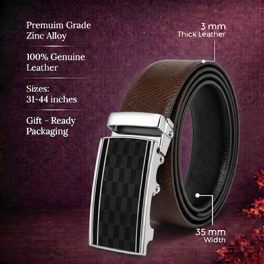 THE MEN THING Leather Belts Mens Genuine Leather Belt | 2 in 1 Reversible (Brown & Black) (1 Pc.) - REXVA-ARKON