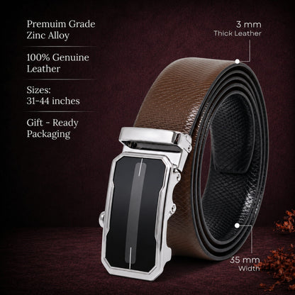 THE MEN THING Leather Belts Mens Genuine Leather Belt | 2 in 1 Reversible (Brown & Black) (1 Pc.) - REXVA - AVENZO
