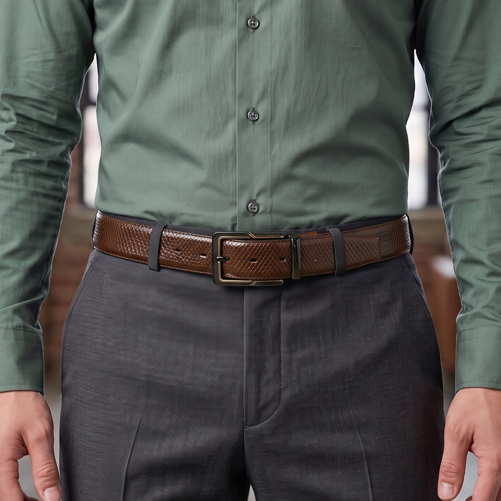 THE MEN THING Leather Belts Mens Genuine Leather Belt | 2 in 1 Reversible (Brown & Black) (1 Pc.) - REXVA -BRAVIX