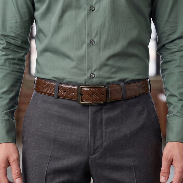 Mens Genuine Leather Belt | 2 in 1 Reversible (Brown & Black) (1 Pc.) - REXVA -BRAVIX