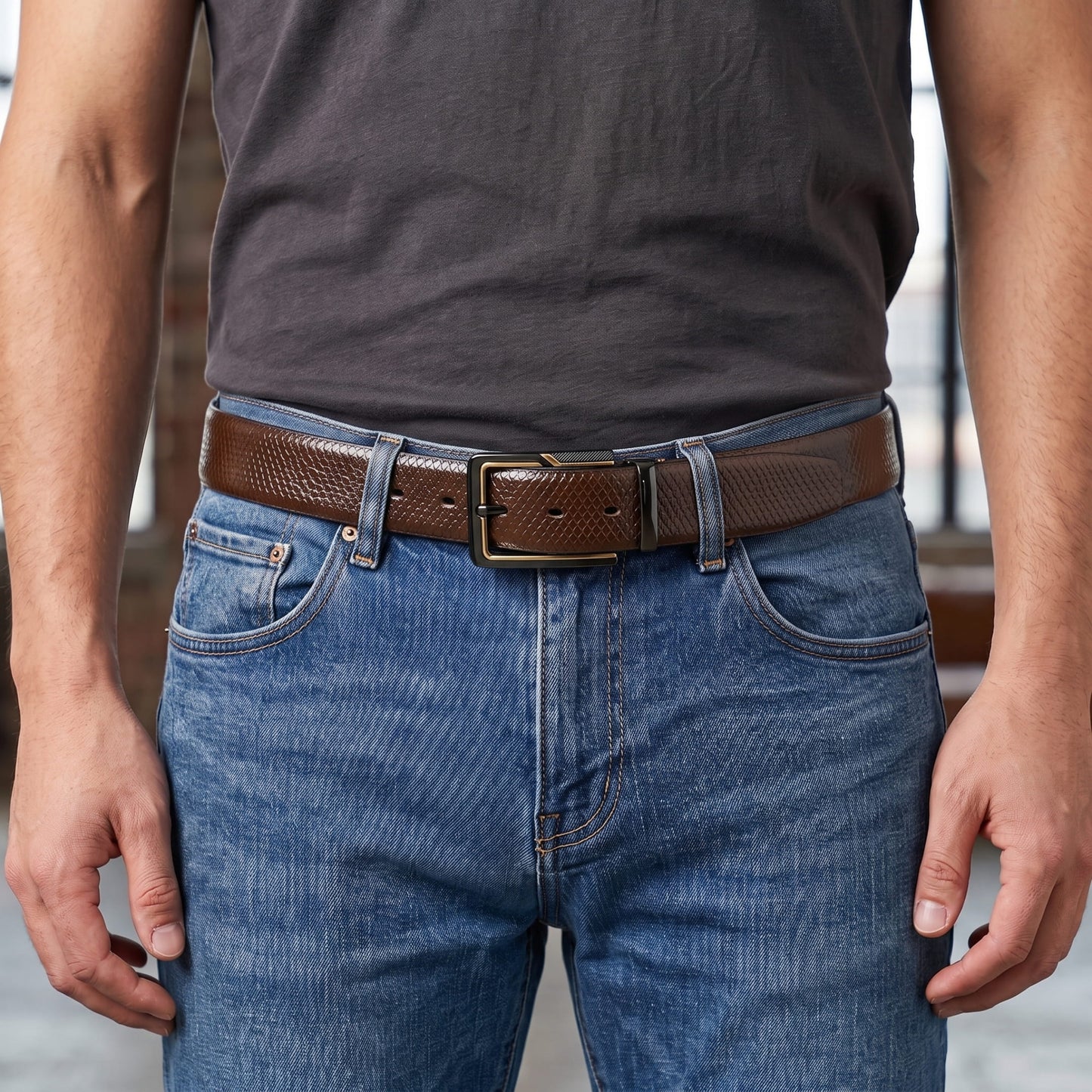 THE MEN THING Leather Belts Mens Genuine Leather Belt | 2 in 1 Reversible (Brown & Black) (1 Pc.) - REXVA -BRAVIX