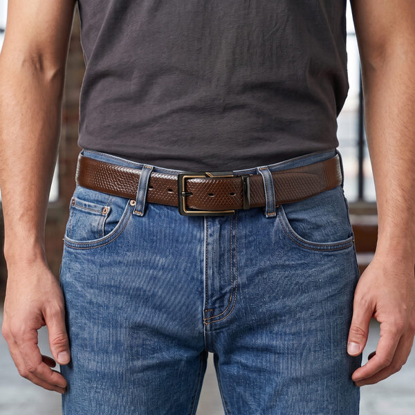 Mens Genuine Leather Belt | 2 in 1 Reversible (Brown & Black) (1 Pc.) - REXVA -BRAVIX