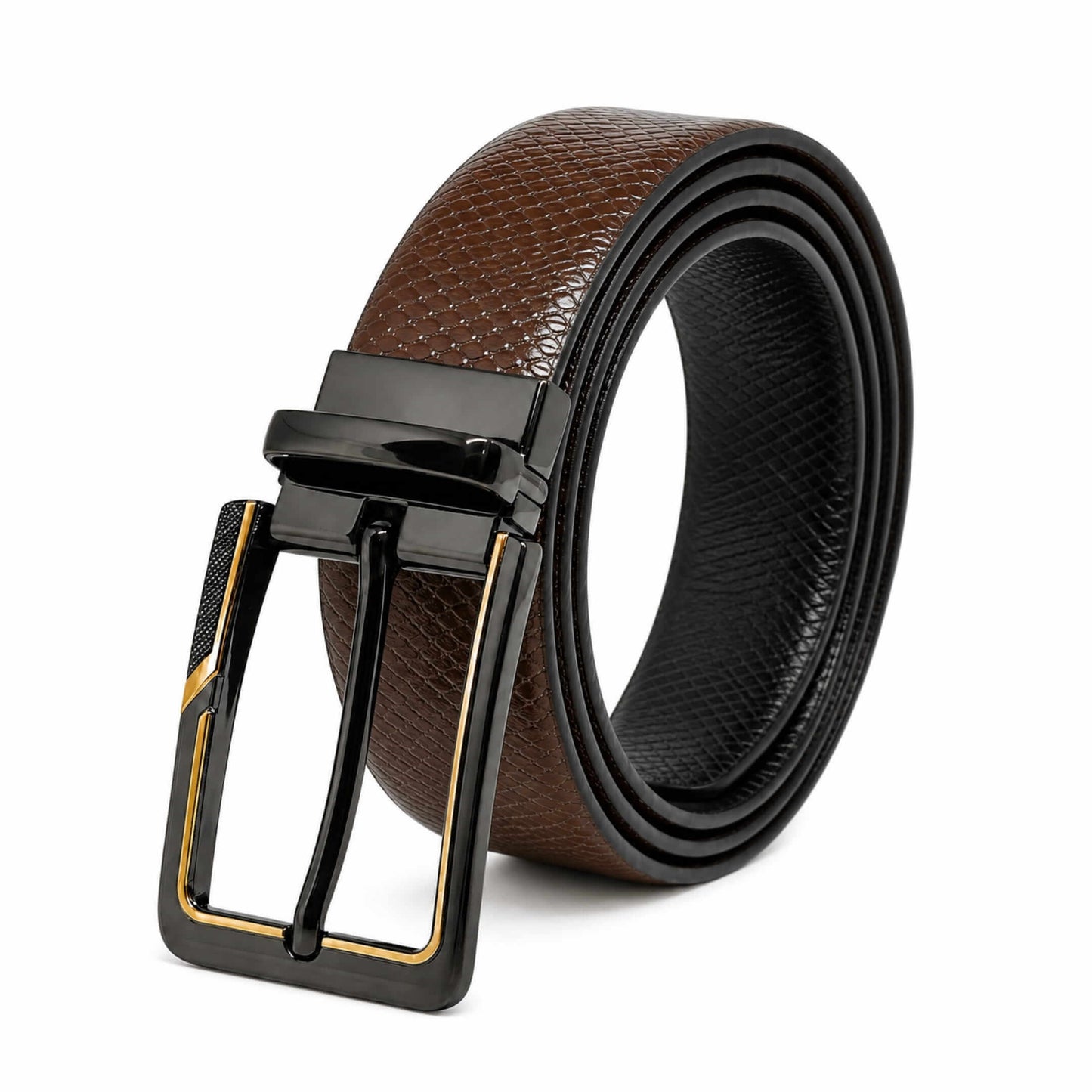 THE MEN THING Leather Belts Mens Genuine Leather Belt | 2 in 1 Reversible (Brown & Black) (1 Pc.) - REXVA -BRAVIX