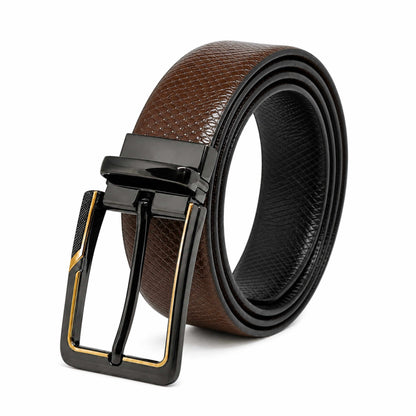 THE MEN THING Leather Belts Mens Genuine Leather Belt | 2 in 1 Reversible (Brown & Black) (1 Pc.) - REXVA -BRAVIX