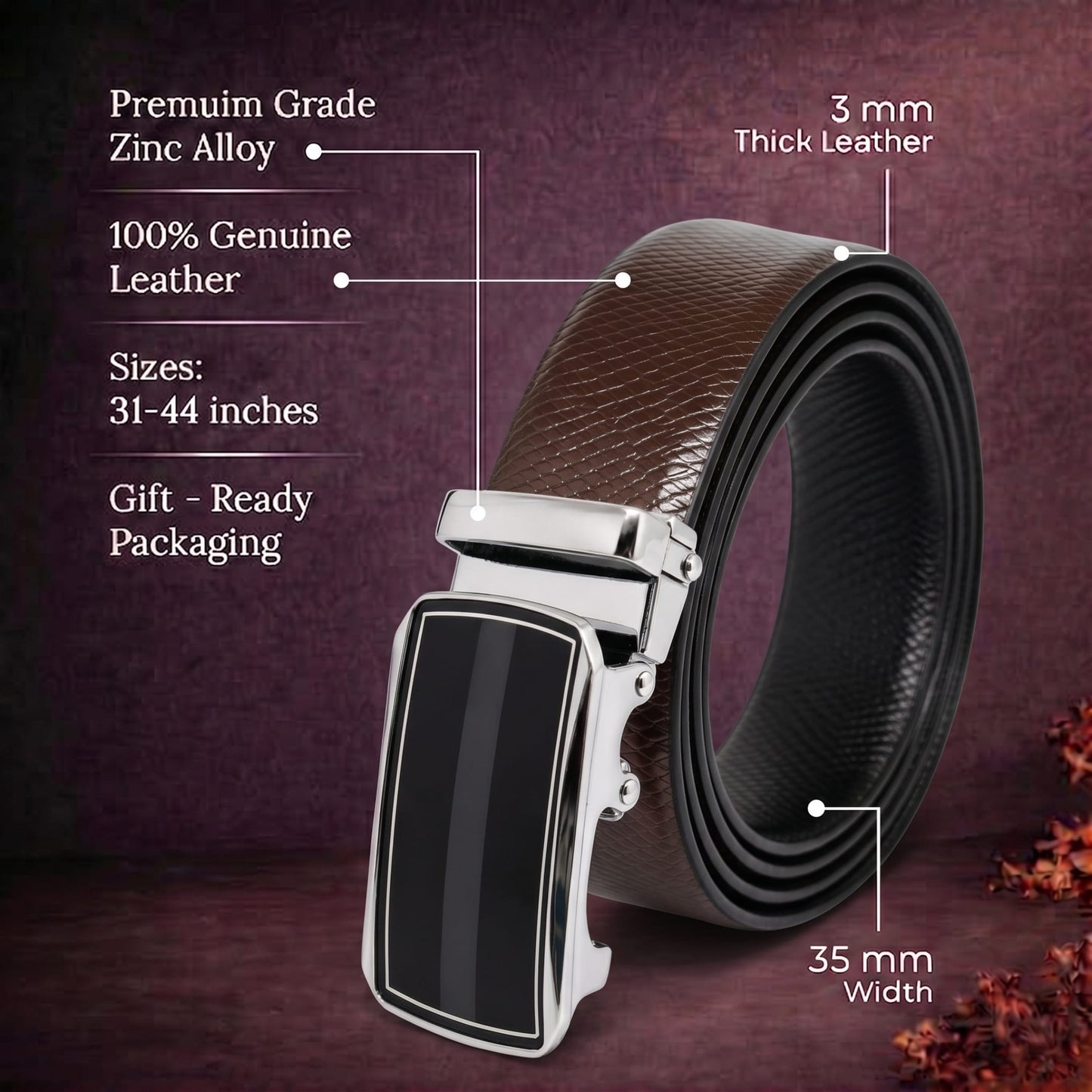 THE MEN THING Leather Belts Mens Genuine Leather Belt | 2 in 1 Reversible (Brown & Black) (1 Pc.) - REXVA - KLYNT