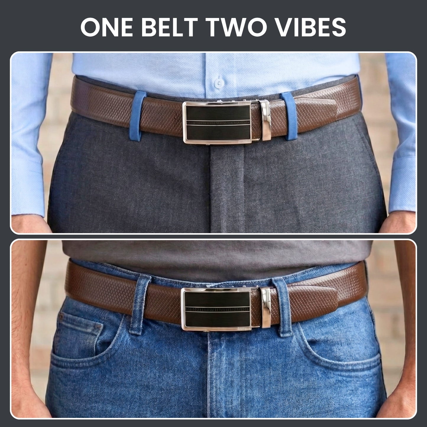THE MEN THING Leather Belts Mens Genuine Leather Belt | 2 in 1 Reversible (Brown & Black) (1 Pc.) - REXVA - KRONIQ
