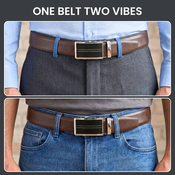 Mens Genuine Leather Belt | 2 in 1 Reversible (Brown & Black) (1 Pc.) - REXVA - KRONIQ