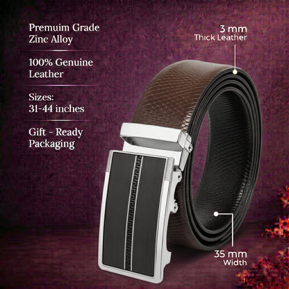 THE MEN THING Leather Belts Mens Genuine Leather Belt | 2 in 1 Reversible (Brown & Black) (1 Pc.) - REXVA - KRONIQ
