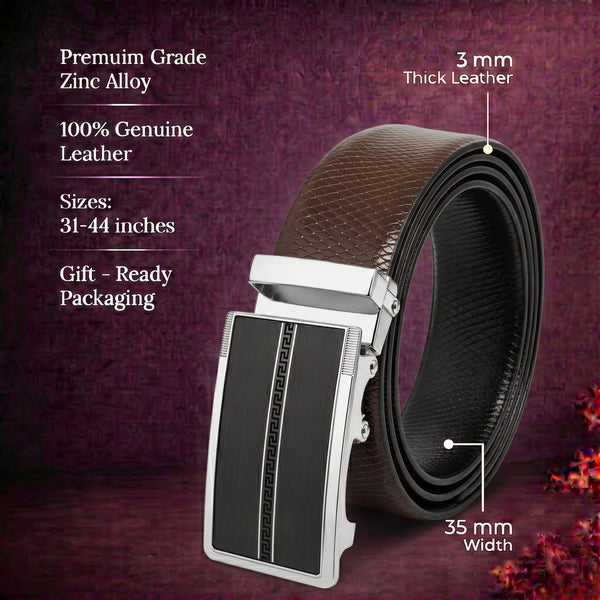Mens Genuine Leather Belt | 2 in 1 Reversible (Brown & Black) (1 Pc.) - REXVA - KRONIQ