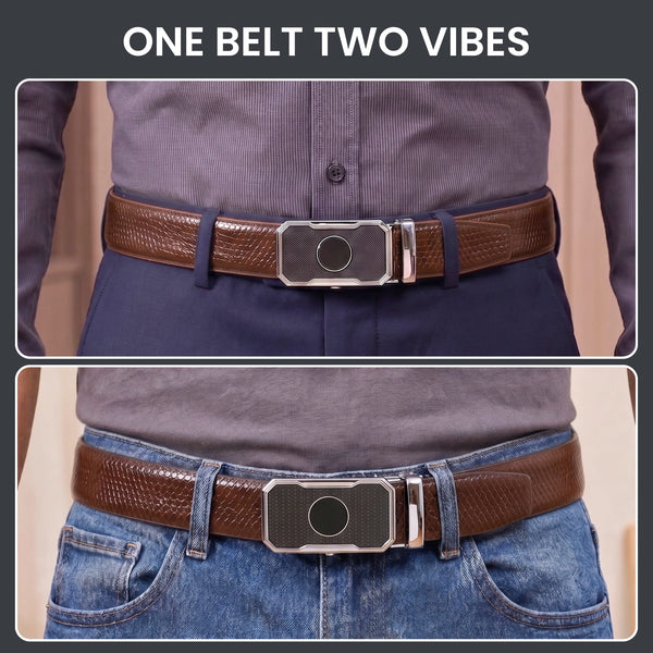 Mens Genuine Leather Belt | 2 in 1 Reversible (Brown & Black) (1 Pc.) - REXVA - MONTREX