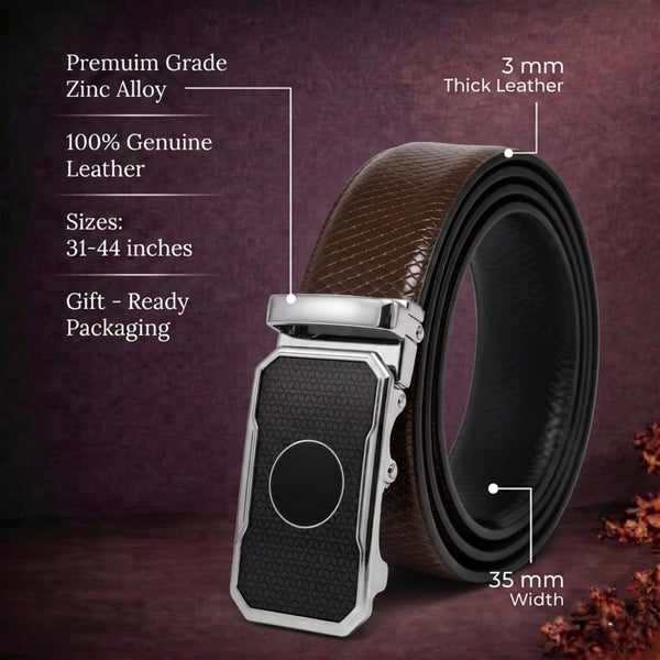 Mens Genuine Leather Belt | 2 in 1 Reversible (Brown & Black) (1 Pc.) - REXVA - MONTREX
