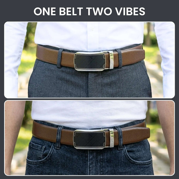Mens Genuine Leather Belt | 2 in 1 Reversible (Brown & Black) (1 Pc.) - REXVA - ORLUX