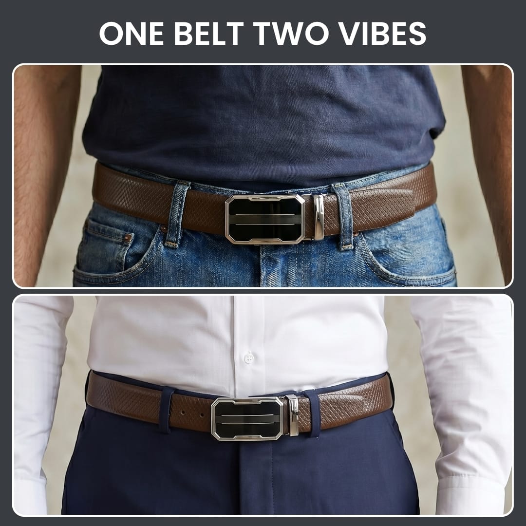 THE MEN THING Leather Belts Mens Genuine Leather Belt | 2 in 1 Reversible (Brown & Black) (1 Pc.) - REXVA-OVRIS