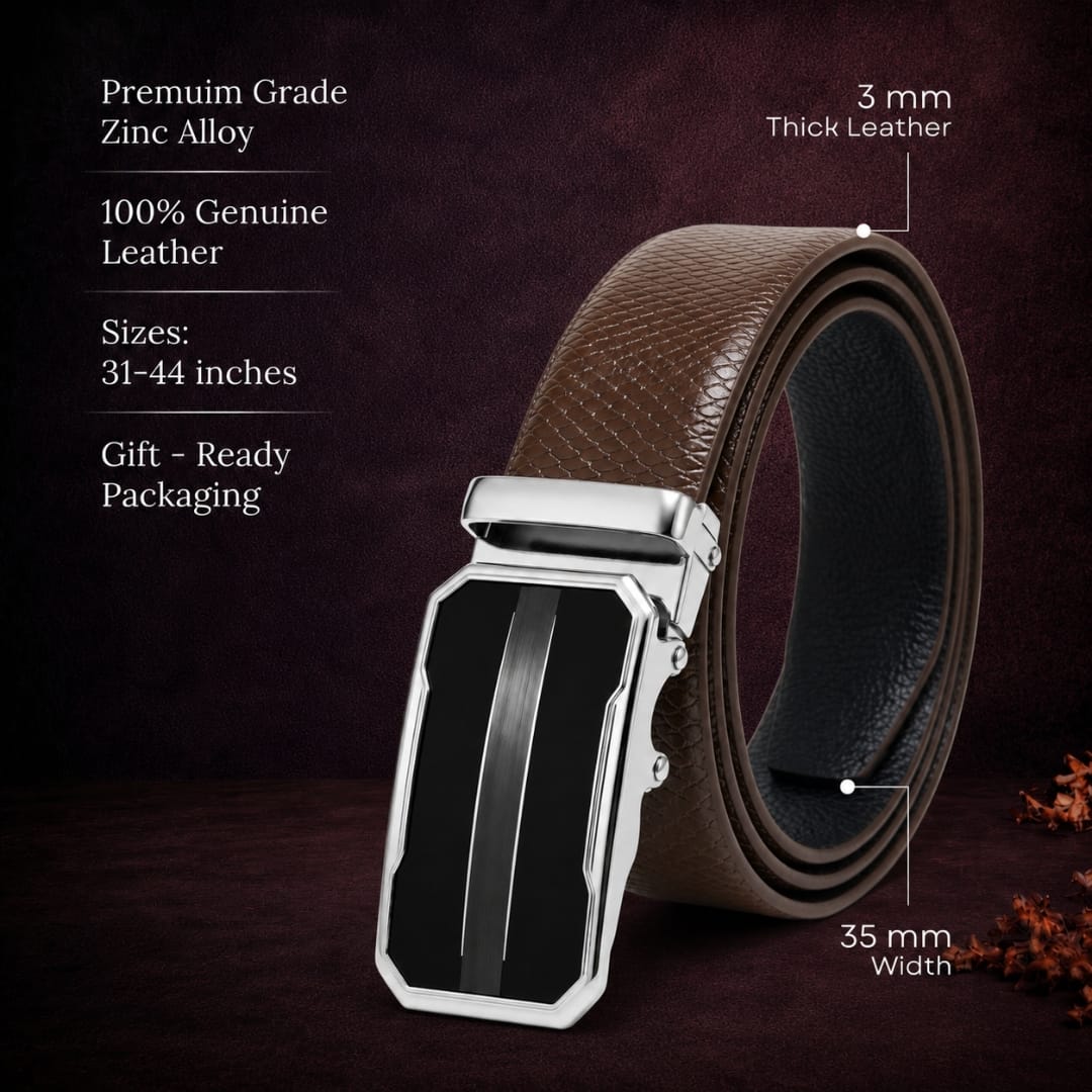 THE MEN THING Leather Belts Mens Genuine Leather Belt | 2 in 1 Reversible (Brown & Black) (1 Pc.) - REXVA-OVRIS