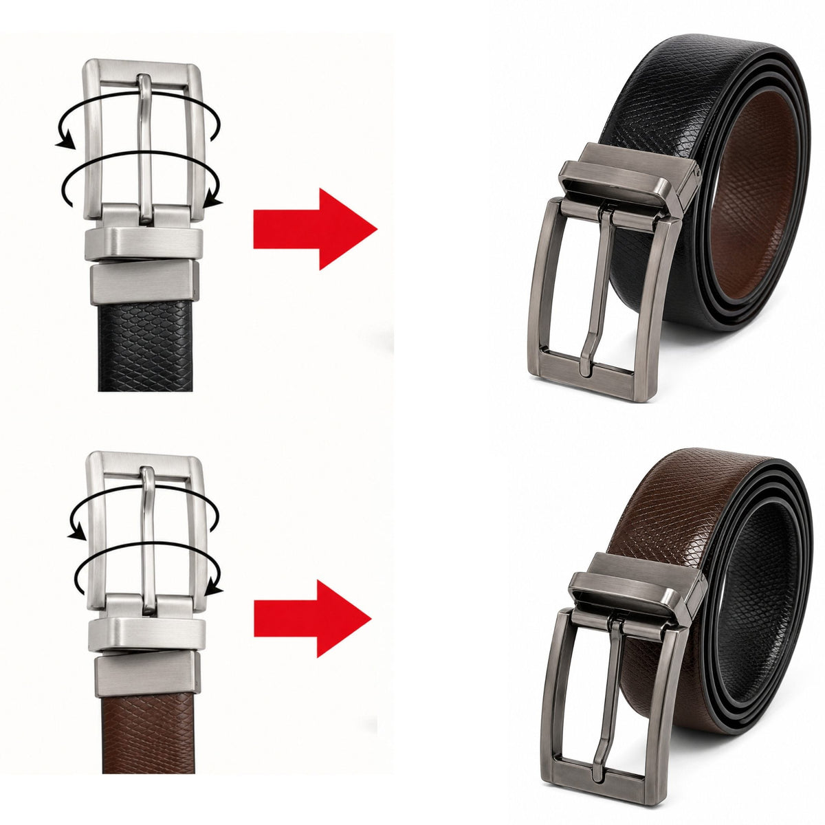 THE MEN THING Leather Belts Mens Genuine Leather Belt | 2 in 1 Reversible (Brown & Black) (1 Pc.) - REXVA -PIVOT