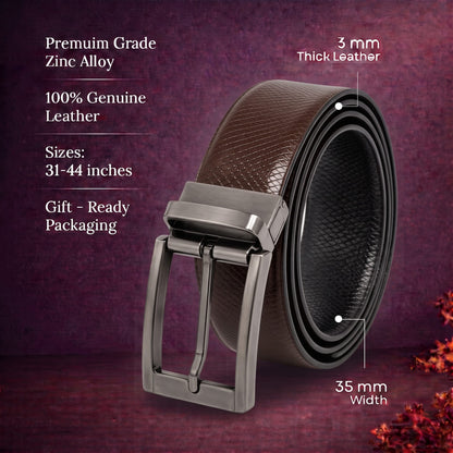 THE MEN THING Leather Belts Mens Genuine Leather Belt | 2 in 1 Reversible (Brown & Black) (1 Pc.) - REXVA -PIVOT