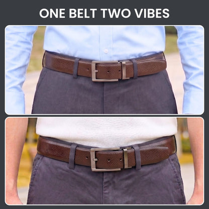 THE MEN THING Leather Belts Mens Genuine Leather Belt | 2 in 1 Reversible (Brown & Black) (1 Pc.) - REXVA -PIVOT