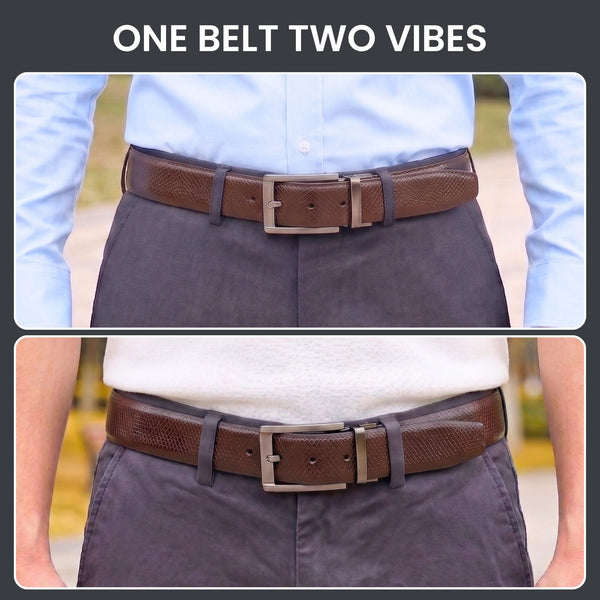 Mens Genuine Leather Belt | 2 in 1 Reversible (Brown & Black) (1 Pc.) - REXVA -PIVOT