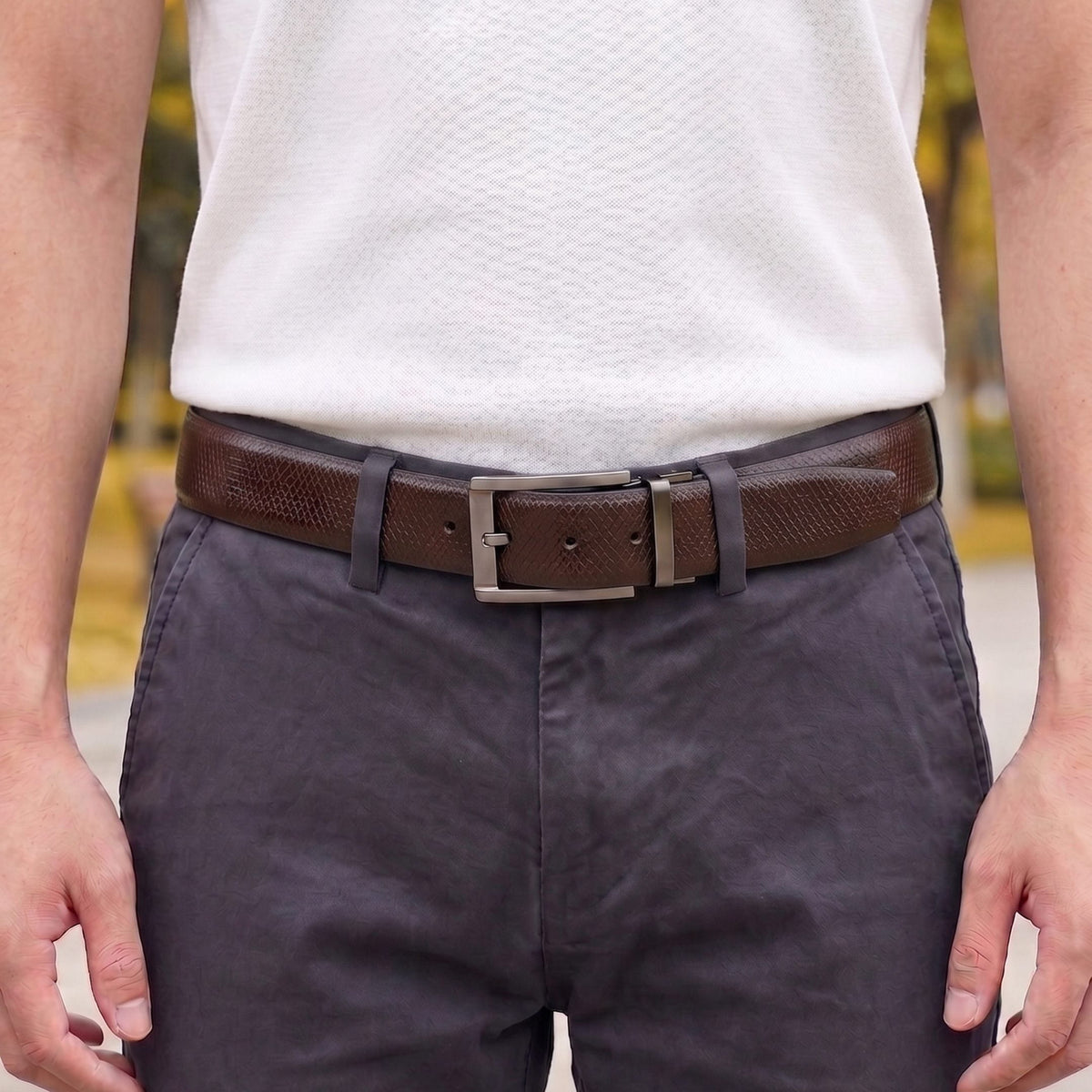 THE MEN THING Leather Belts Mens Genuine Leather Belt | 2 in 1 Reversible (Brown & Black) (1 Pc.) - REXVA -PIVOT